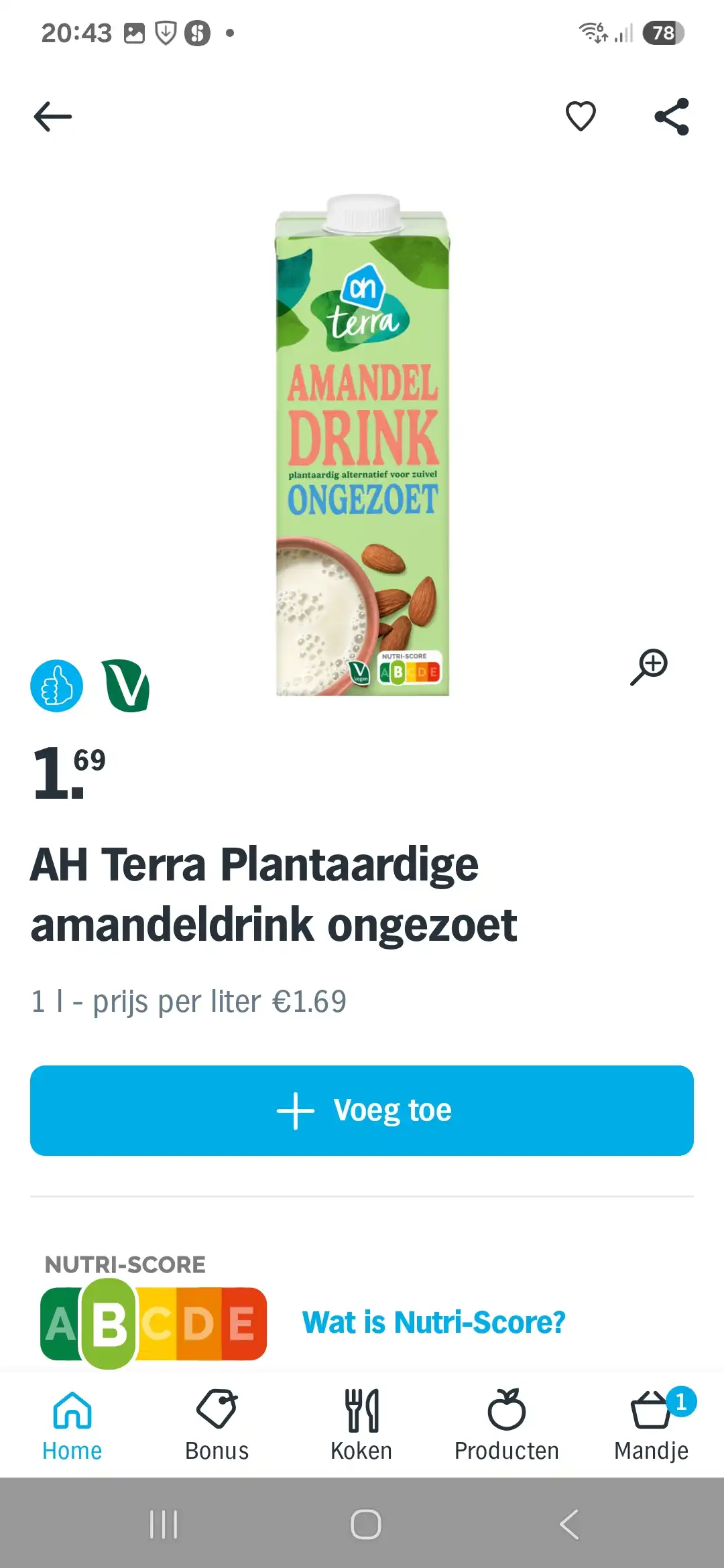 Ongezoete amandelmelk €0,30 duurder dan gezoet