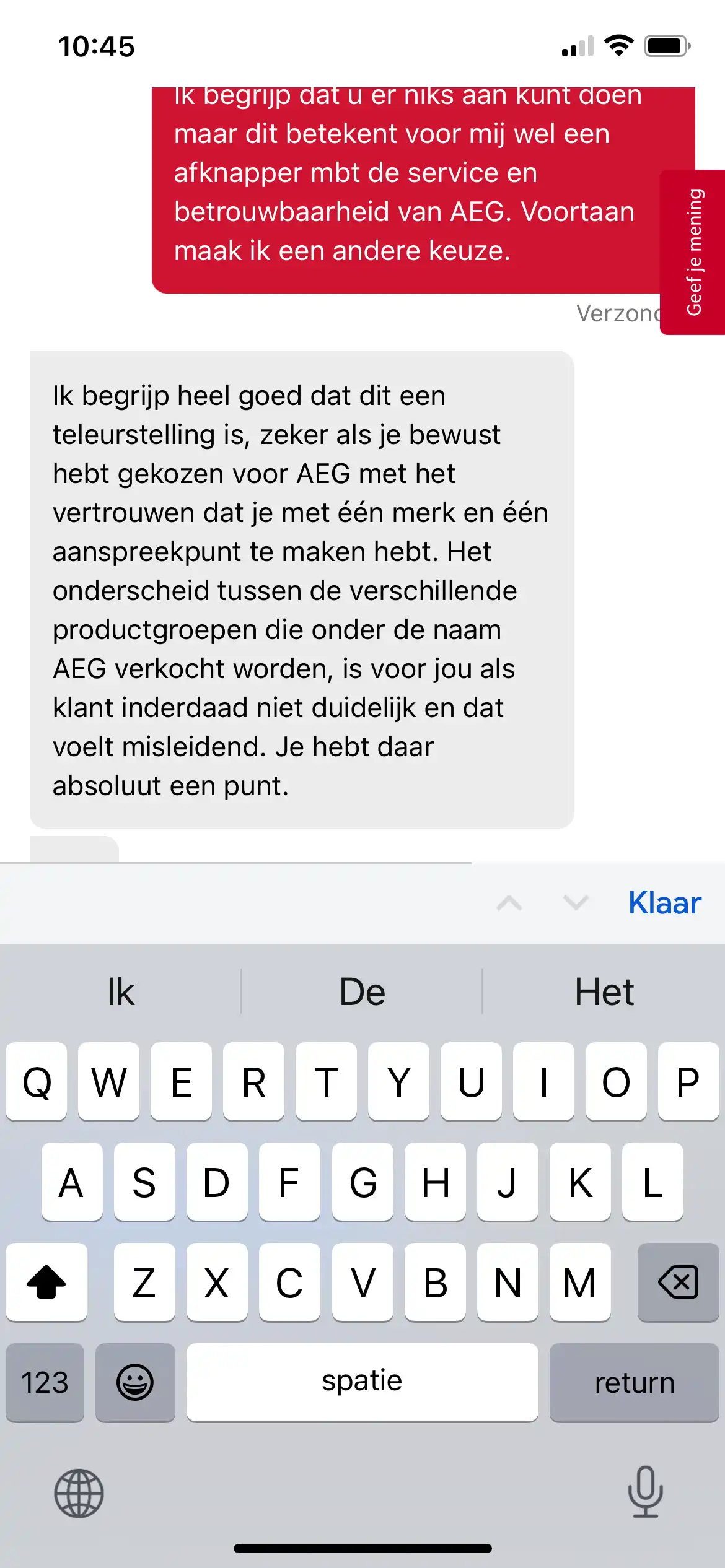 AEG geeft alleen service op witgoed en keukenapparatuur 