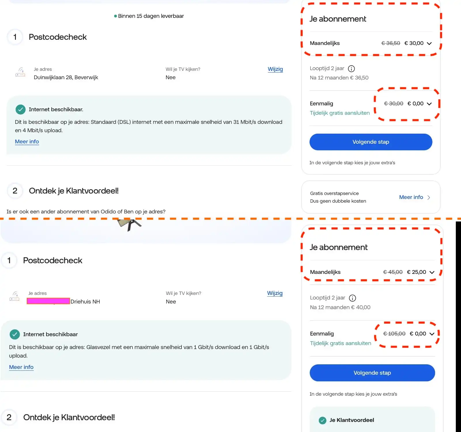 Extreem verschil in prijs Odido internet