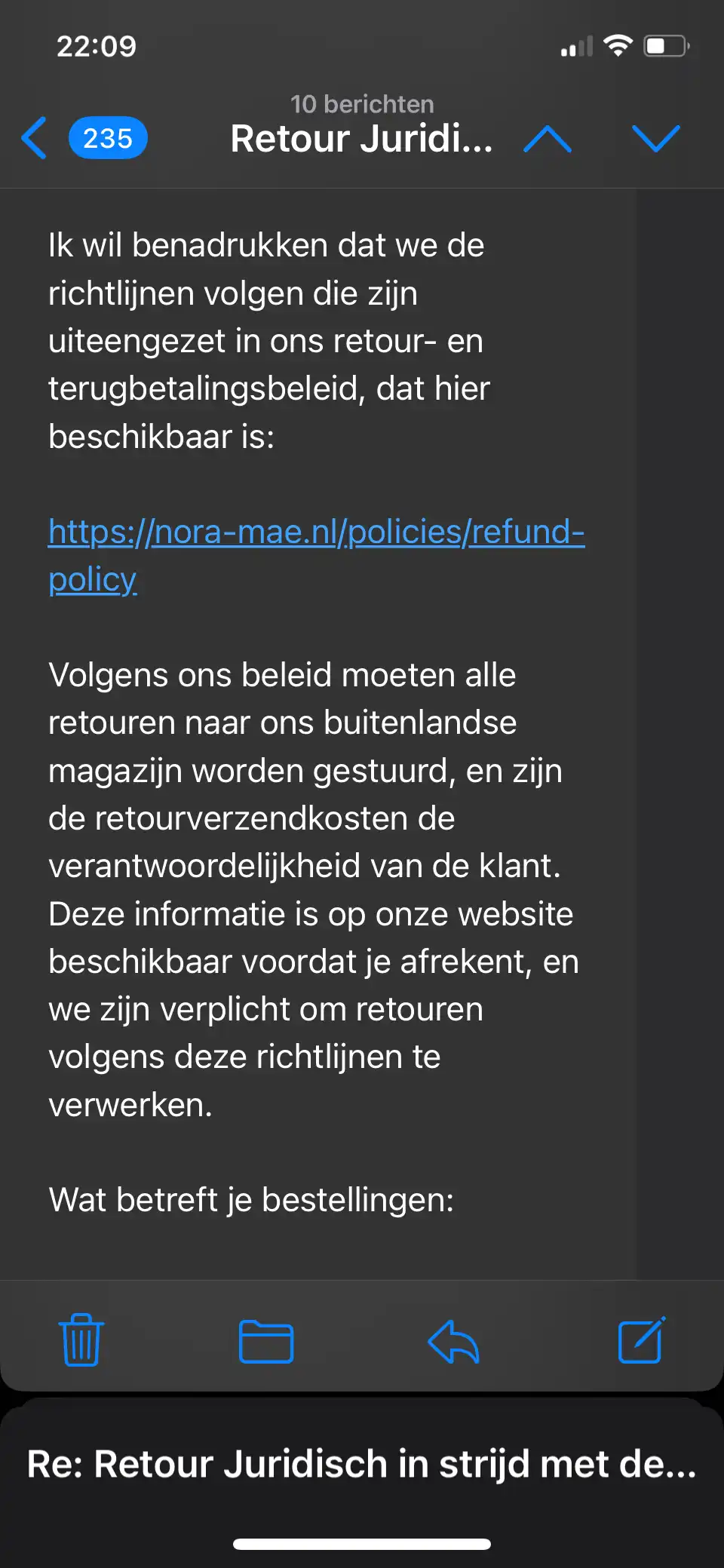 Dropshipping bedrijf heeft geen Nederlands of Europees retour adres. 