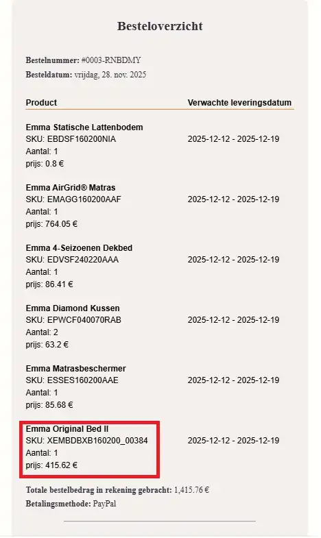 Emma matras met gratis bed