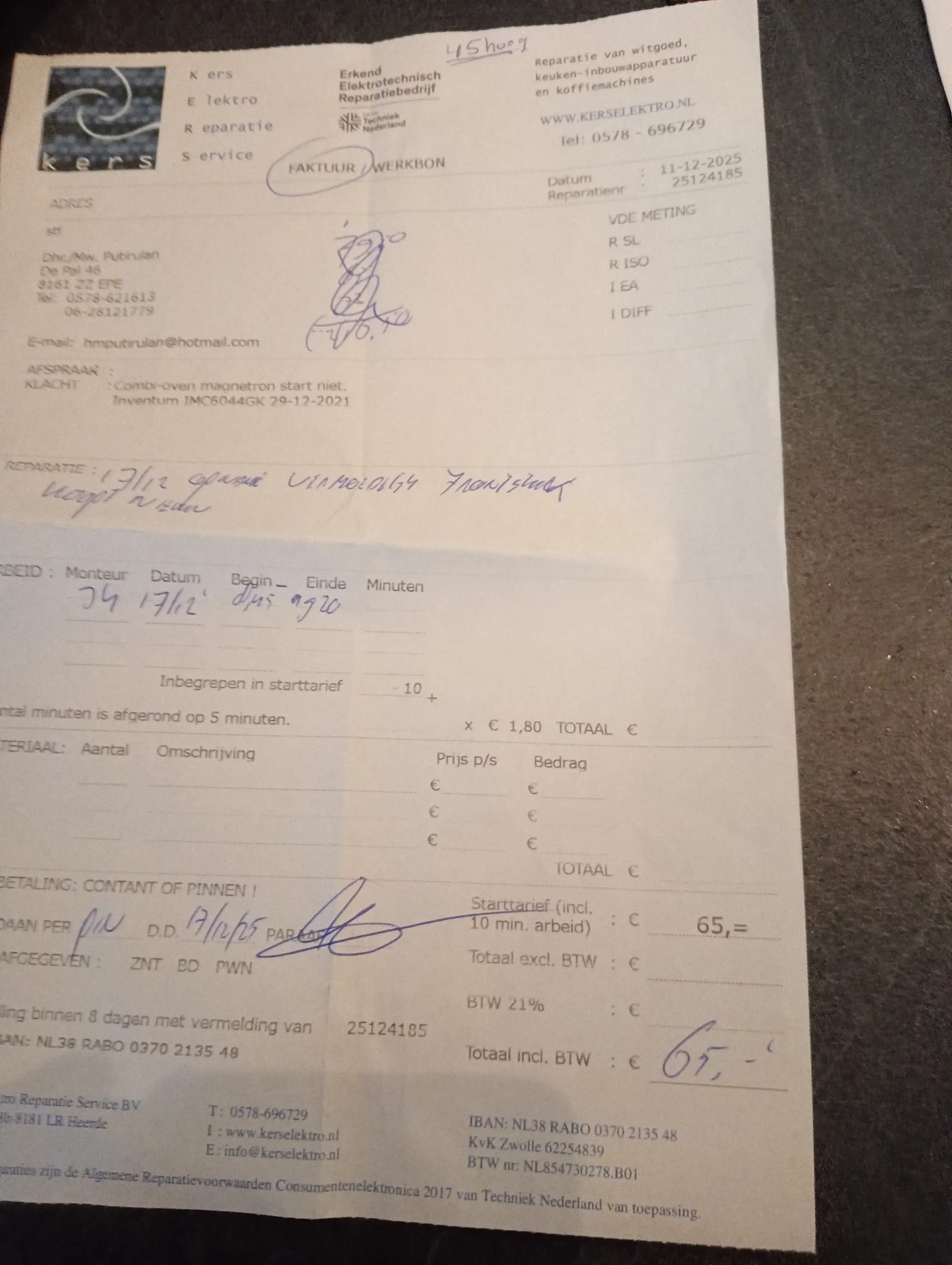 Magnetron Inventum Gekocht 29-12-2021 Garantie 2jaar,  als je aangemeld had5jaar