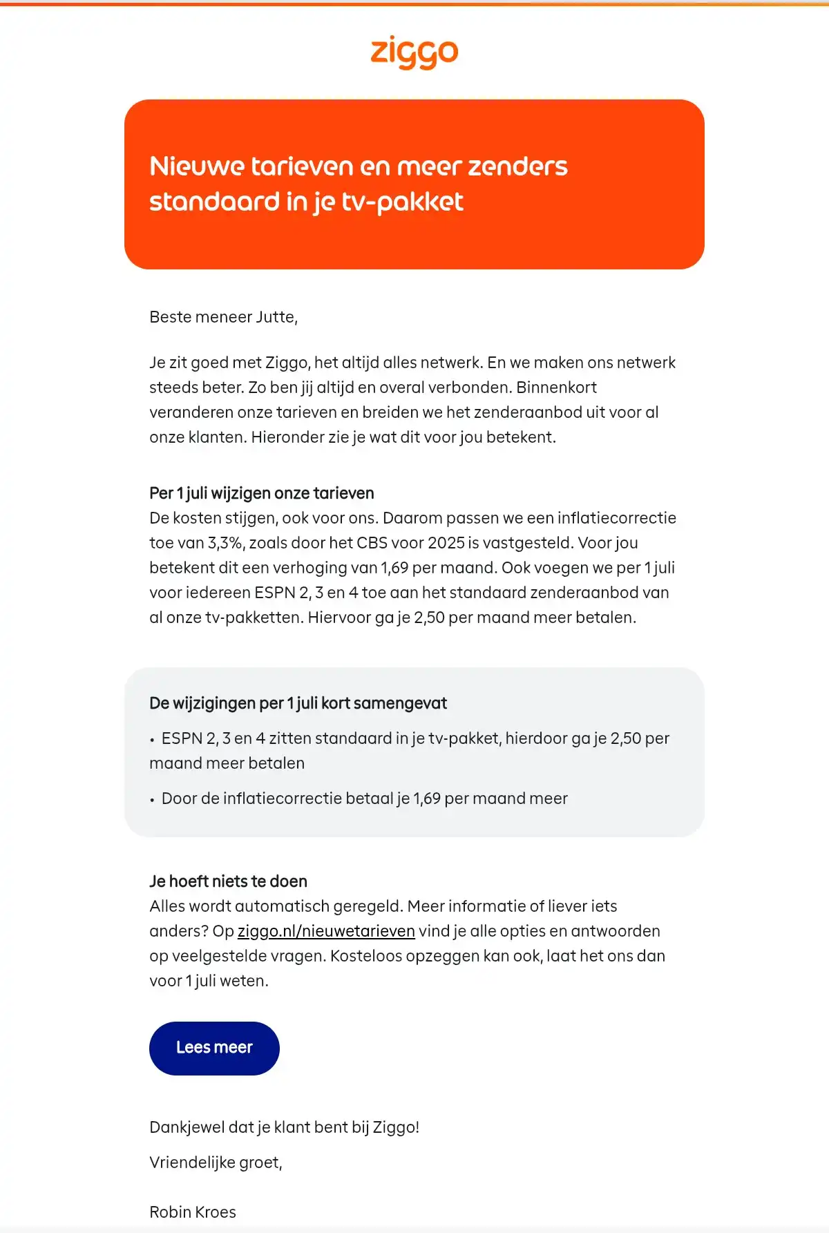 Ziggo voegt espn 2,3 en 4 ongevraagd toe aan het standaard pakket. 